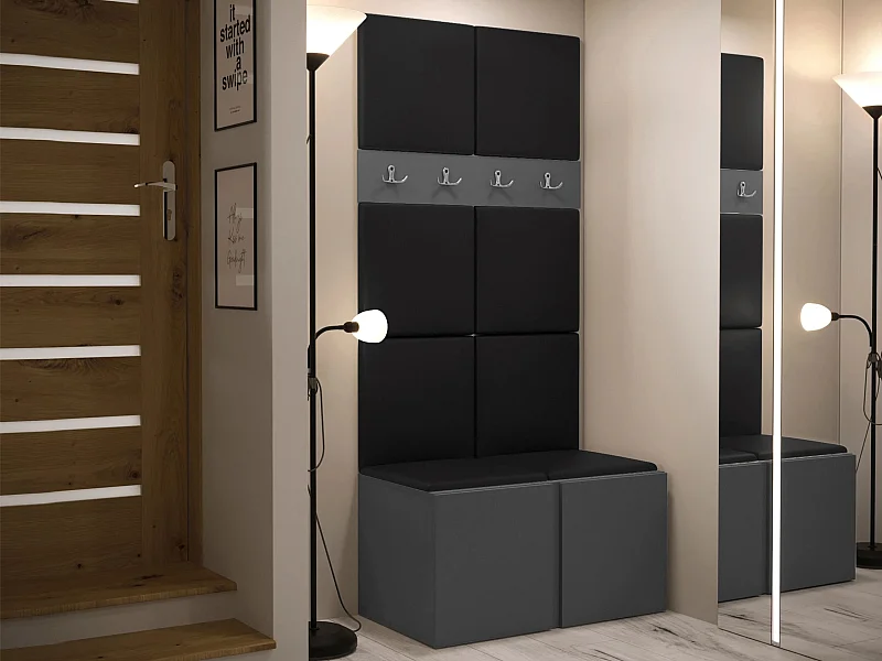 Meuble d'entrée Pinis IV, 186x84x46cm, Graphite, Stratifié|Faux cuir, Murale|À poser