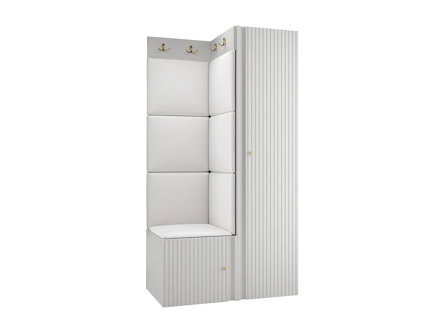 Meuble d'entrée Hartford 390, 186x82x46cm, Blanc, Faux cuir|MDF|Stratifié, À poser|Murale