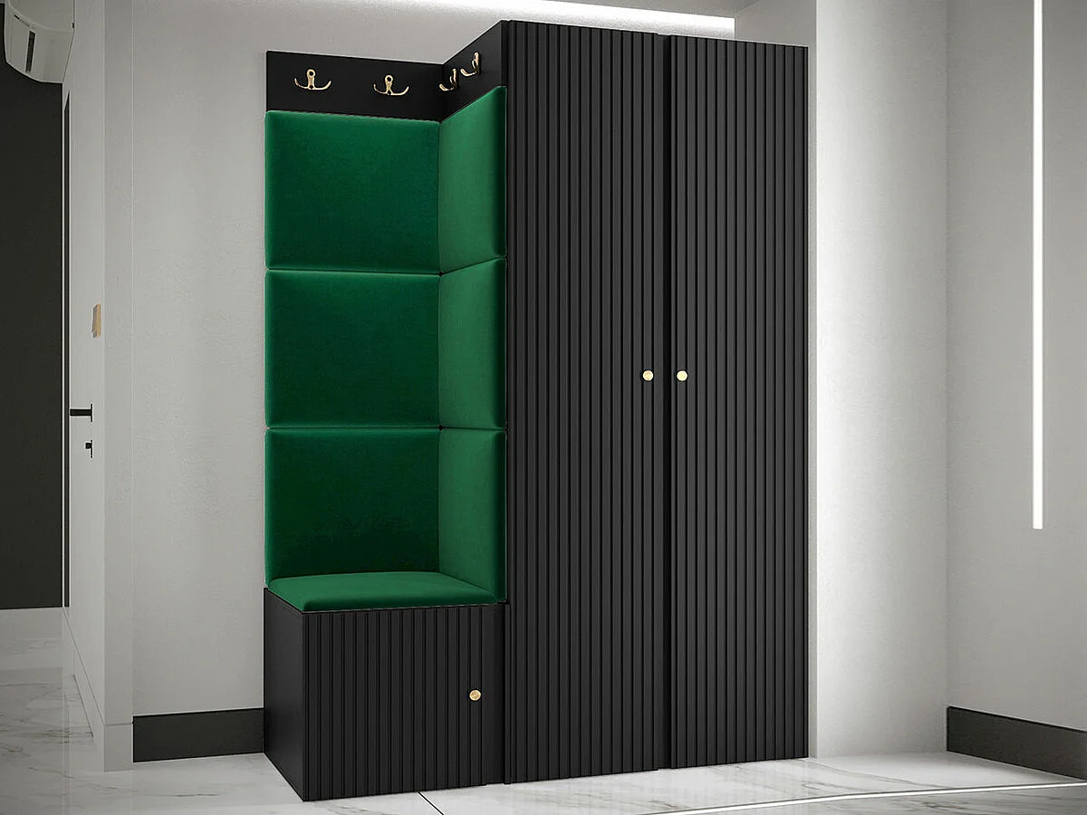 Meuble d'entrée Hartford 387, 186x116x46cm, Vert|Noir, MDF|Stratifié|Tissu