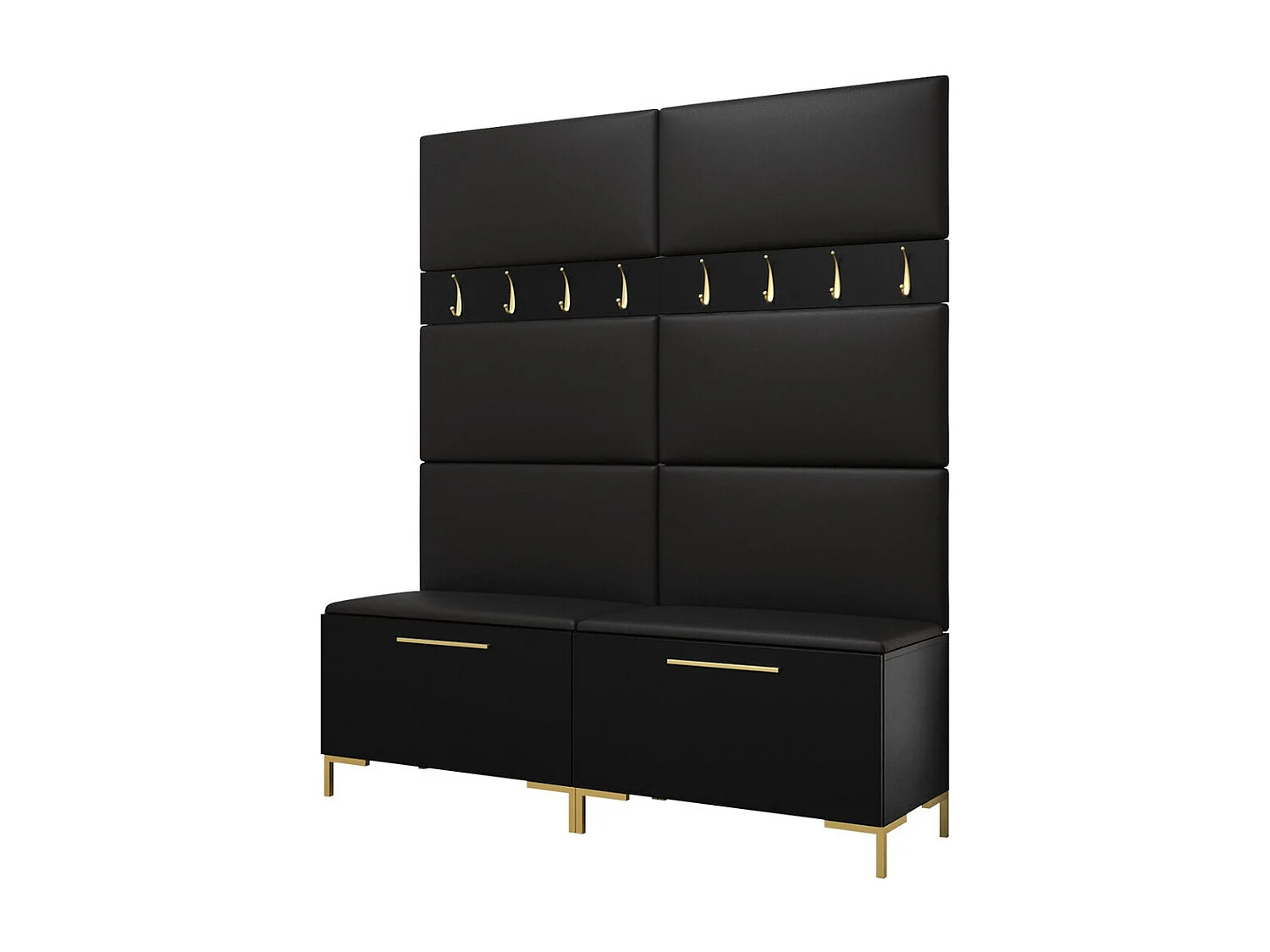 Meuble d'entrée Tivsoa 101, 196x168x46cm, Noir, Faux cuir|Stratifié, À poser|Murale