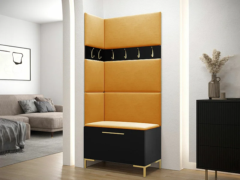 Meuble d'entrée Tivsoa 103, 196x84x46cm, Noir, Tissu|Stratifié, Murale|À poser