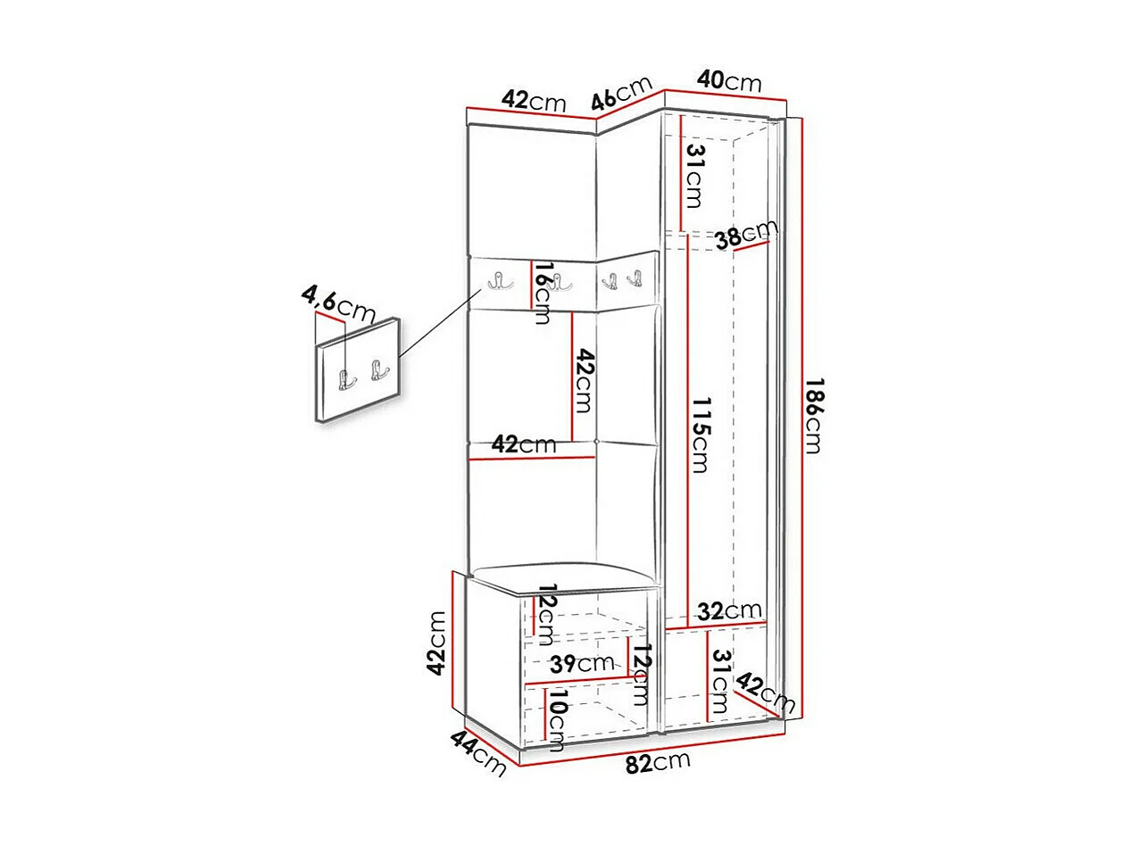 Meuble d'entrée Hartford 354, 186x82x44cm, Disponible, Graphite, Faux cuir|Stratifié