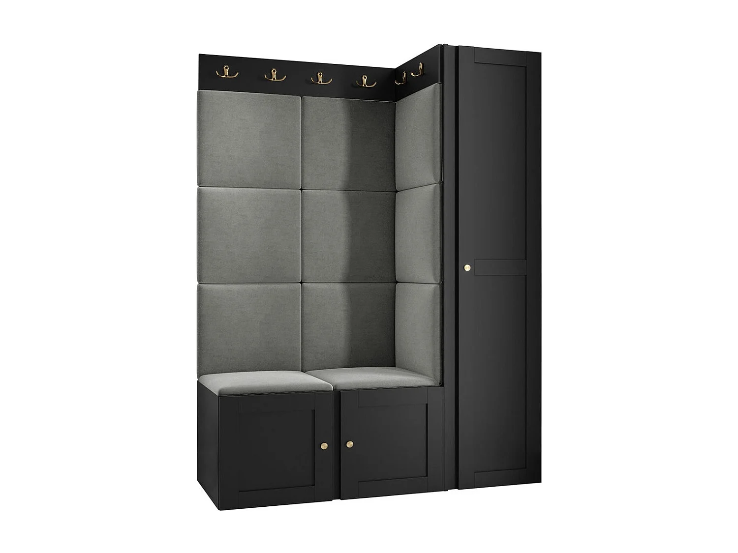 Meuble d'entrée Hartford 377, 186x124x46cm, Gris|Noir, MDF|Stratifié|Tissu