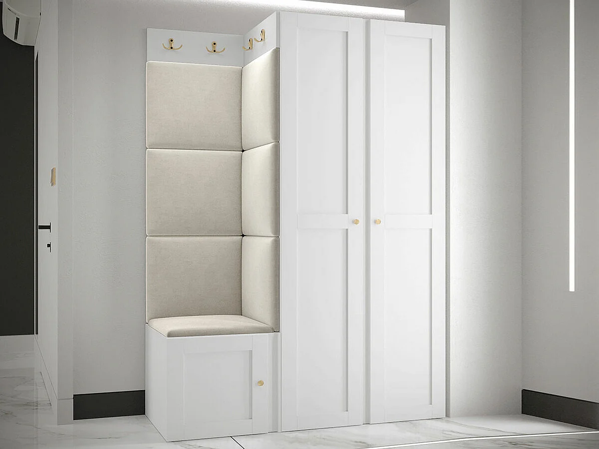 Meuble d'entrée Hartford 379, 186x116x46cm, Brun clair|Blanc, Tissu|MDF|Stratifié