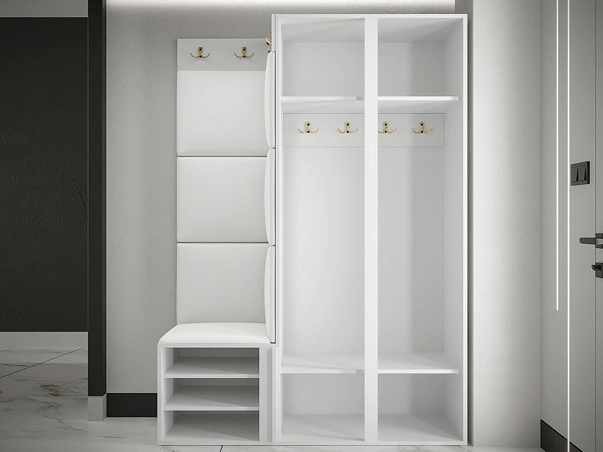 Meuble d'entrée Hartford 379, 186x116x46cm, Brun clair|Blanc, Tissu|MDF|Stratifié