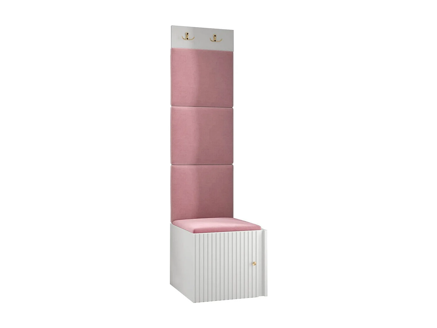Meuble d'entrée Hartford 386, 186x42x46cm, Blanc|Rose, Tissu|MDF|Stratifié