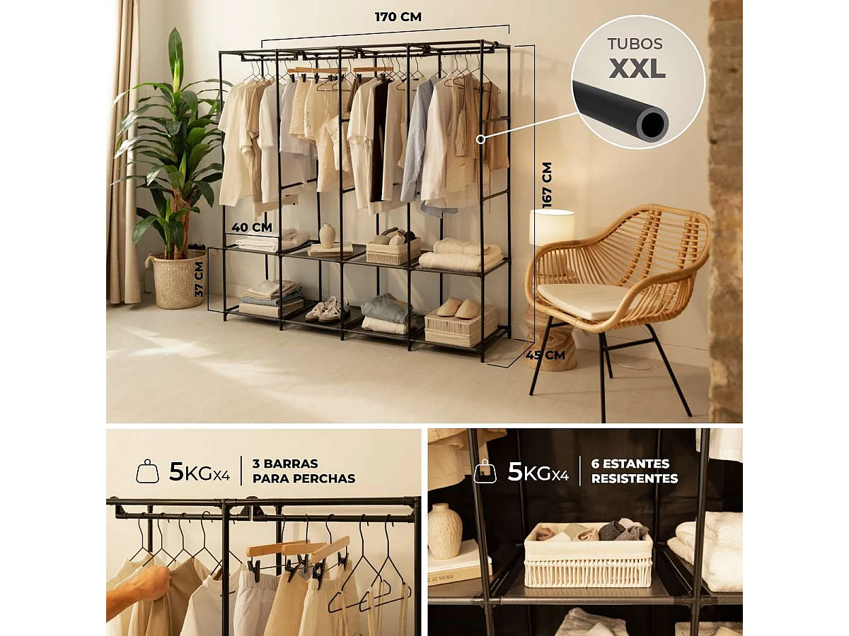 Armario de Tela  Canvas V170 Negro - Newlux