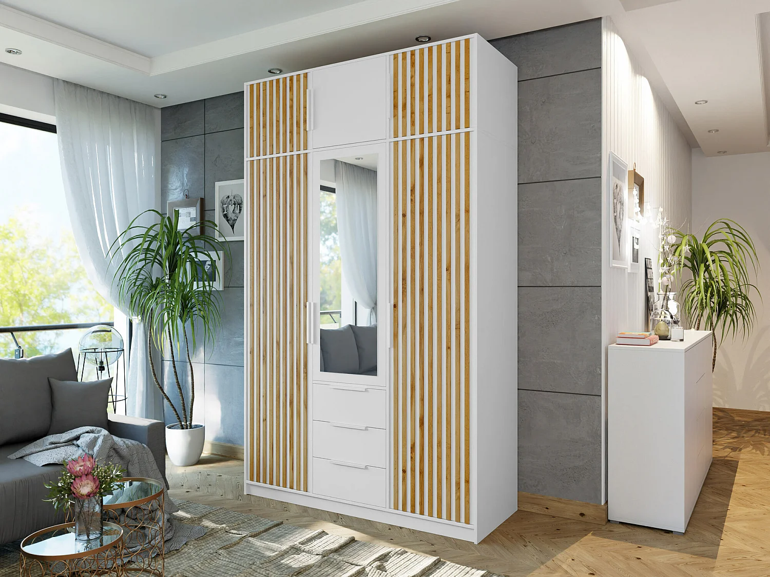 Armoire Enolevo 106, Chêne wotan|Blanc, 200x150x58cm