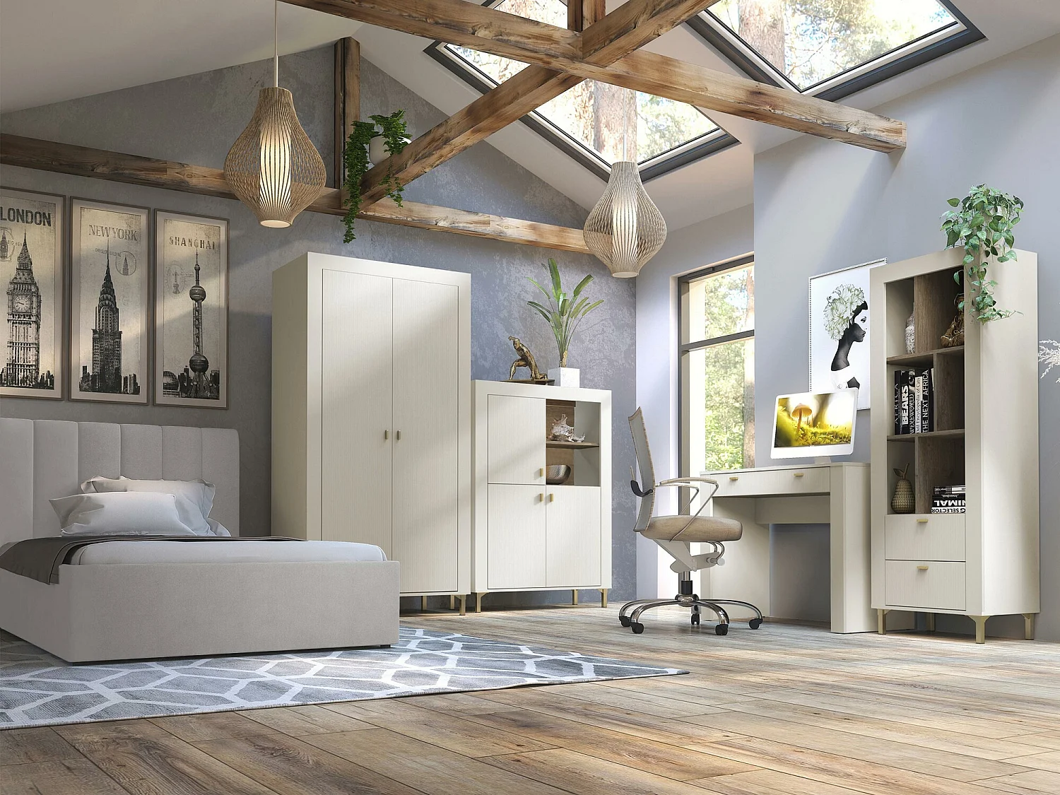 Armoire Mormavu 100, Chêne|Cachemire, 194x97x56cm, Portes d'armoire: Avec des charnières