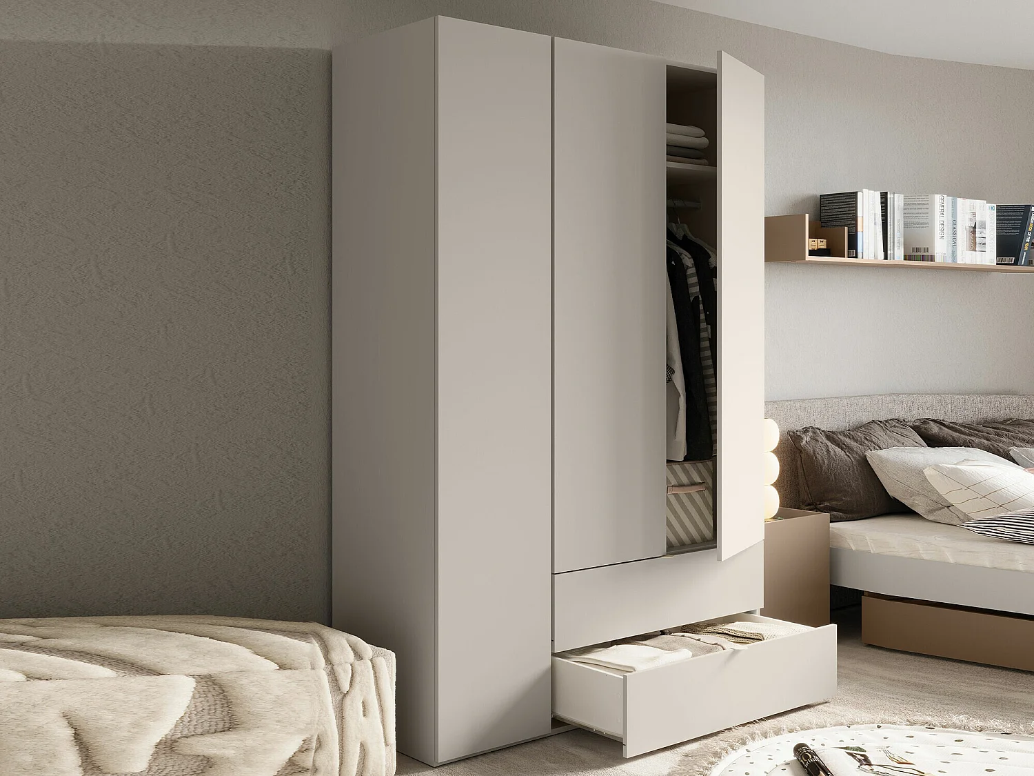 Armoire Delruvi 100, Cachemire, 201x130x55cm, Portes d'armoire: Avec des charnières