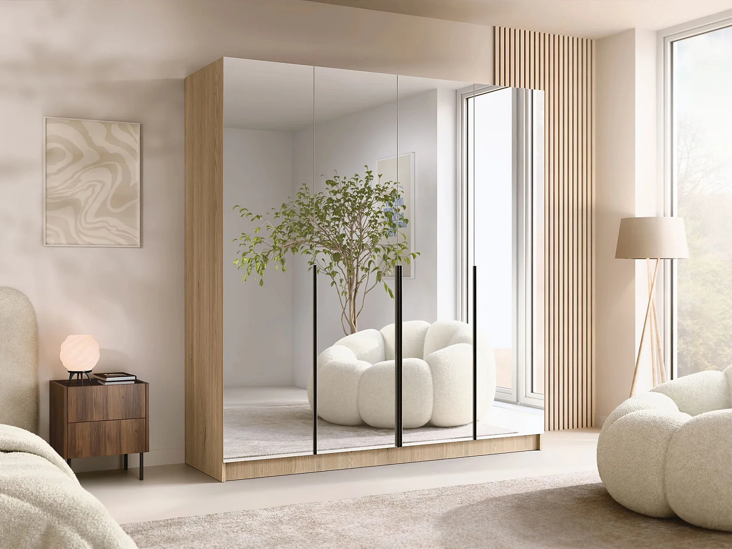 Armoire Closico 190, Clair bois|Noir, 215x200x58cm, Portes d'armoire: Avec des charnières