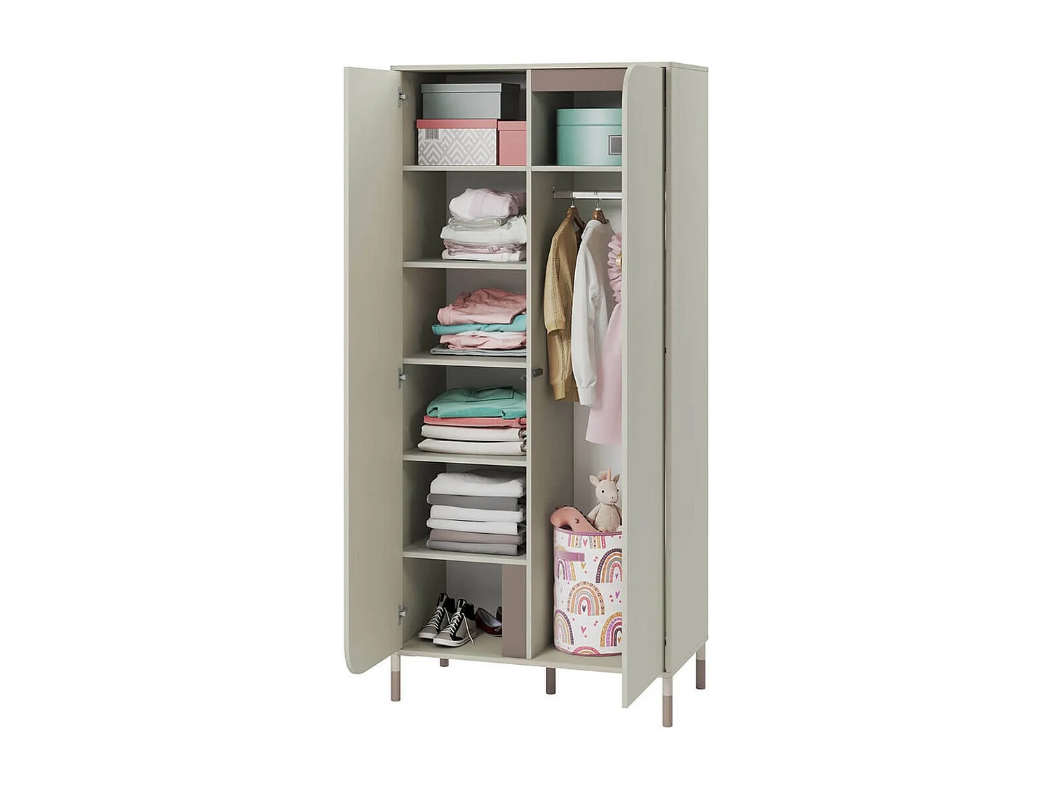 Armoire Lomsono 100, Beige, 201x92x50cm, Portes d'armoire: Avec des charnières