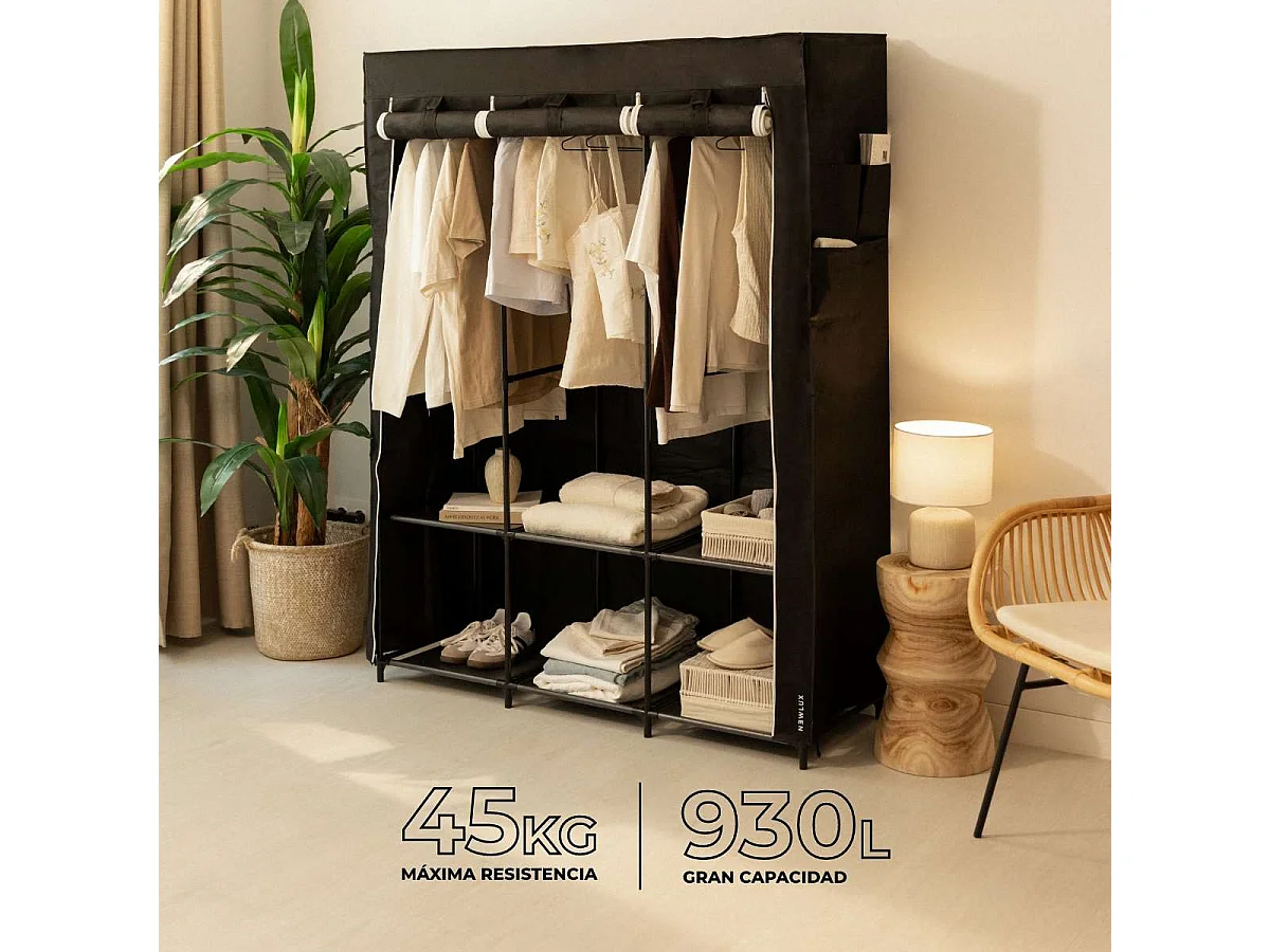 Armario de Tela  Canvas V130 Negro - Newlux