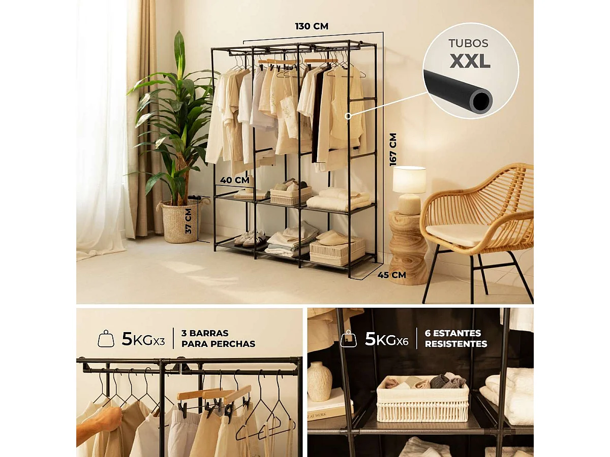 Armario de Tela  Canvas V130 Negro - Newlux