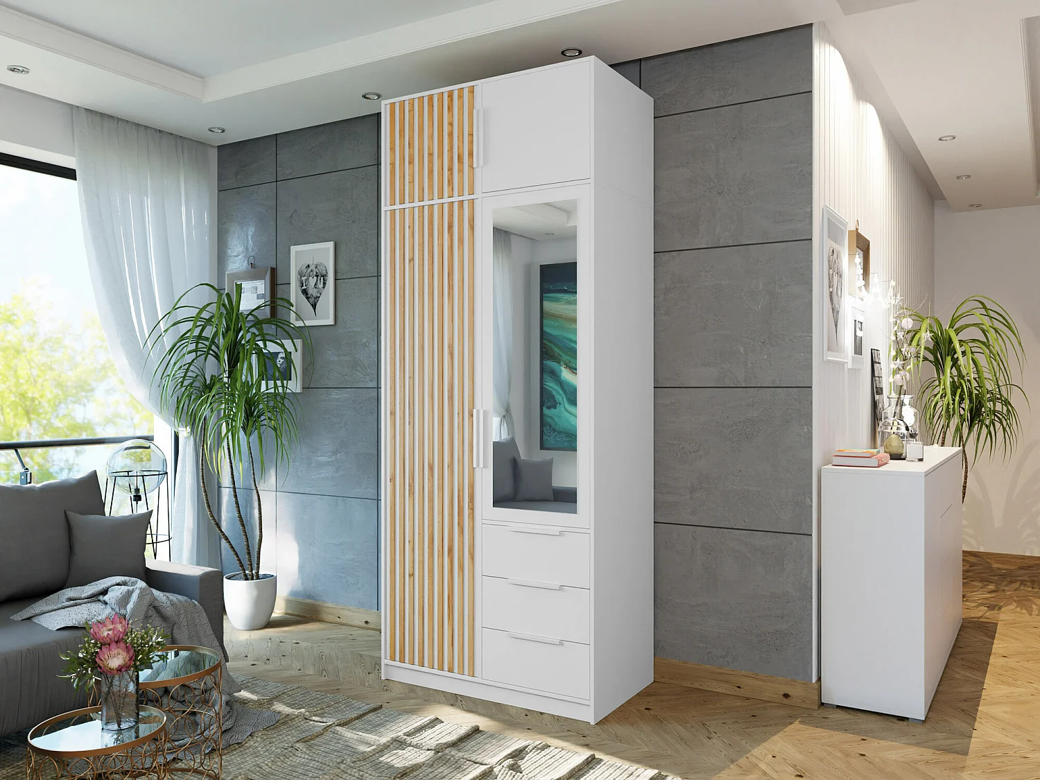 Armoire Enolevo 104, Chêne wotan|Blanc, 200x100x58cm