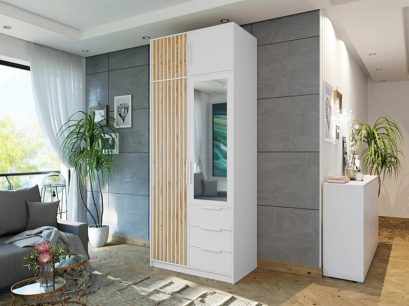 Armoire Enolevo 104, Chêne wotan|Blanc, 200x100x58cm