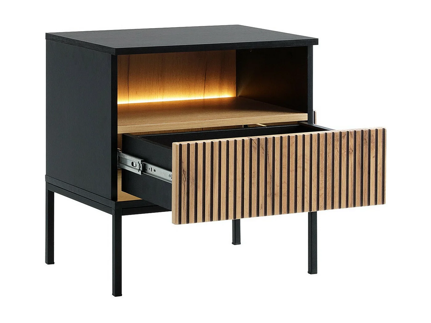 Table de chevet Soferi 110, Chêne wotan|Noir, 56x54x39cm, Stratifié