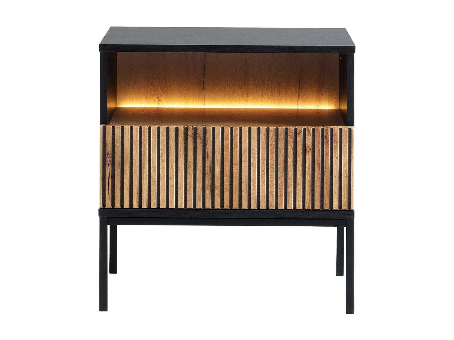 Table de chevet Soferi 110, Chêne wotan|Noir, 56x54x39cm, Stratifié