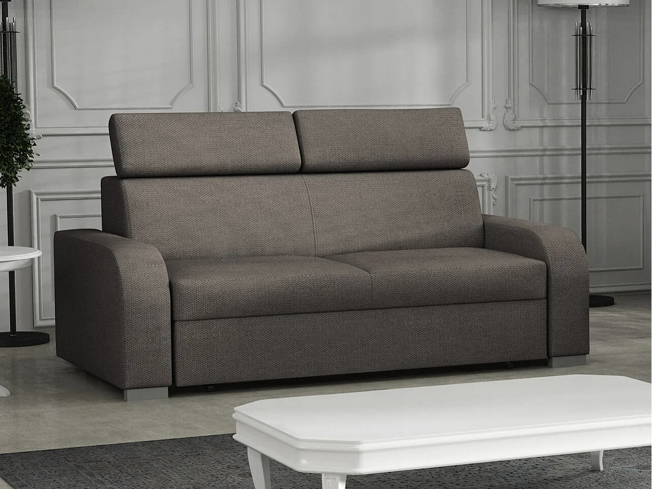 Canapé Etrcala 103, Marron, 170x100x85cm, Tissu, Pieds: Plastique|Bois