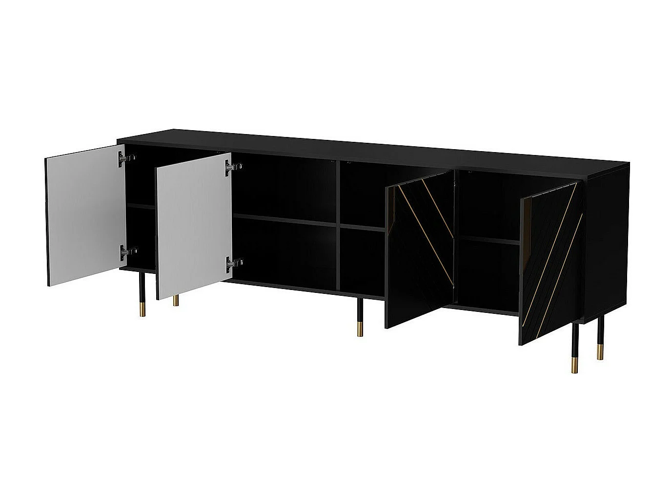Buffet Elmteo 101, Doré|Noir, 72x204x40cm, Stratifié|MDF