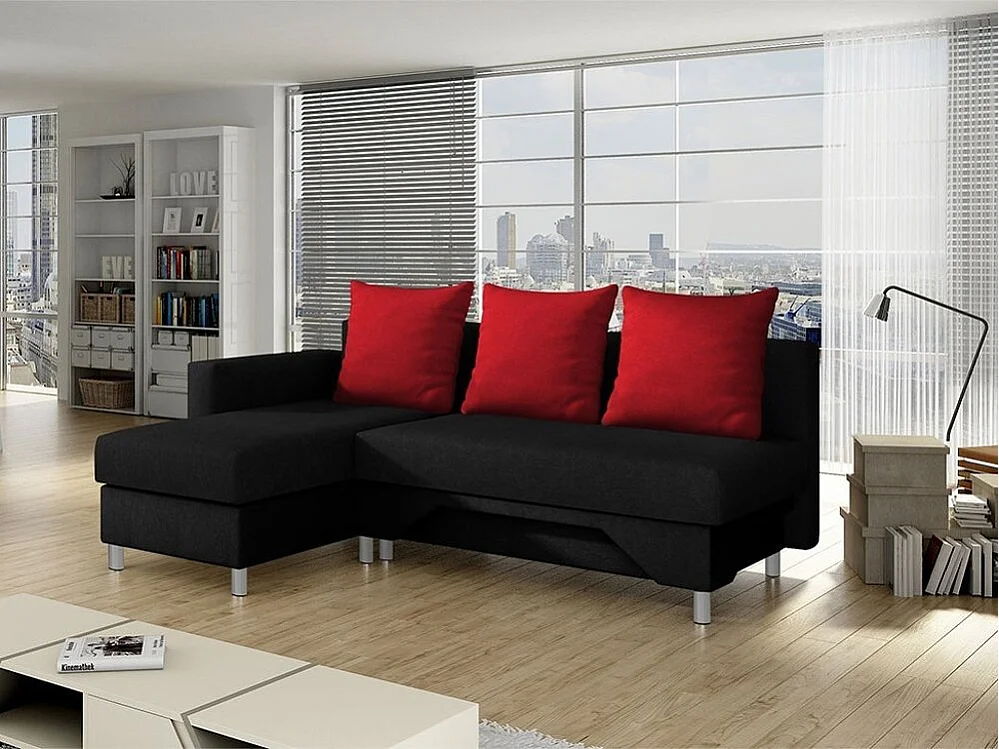 Canapé d'angle Akron 100, Noir, Disponible, 215x133x95cm