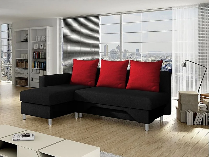 Canapé d'angle Akron 100, Noir, Disponible, 215x133x95cm