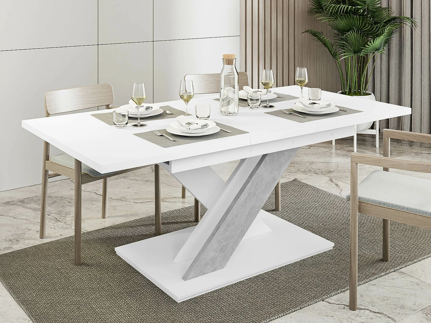Table Goodyear 103, Béton|Blanc, 76x80x140cm, Disponible, Stratifié