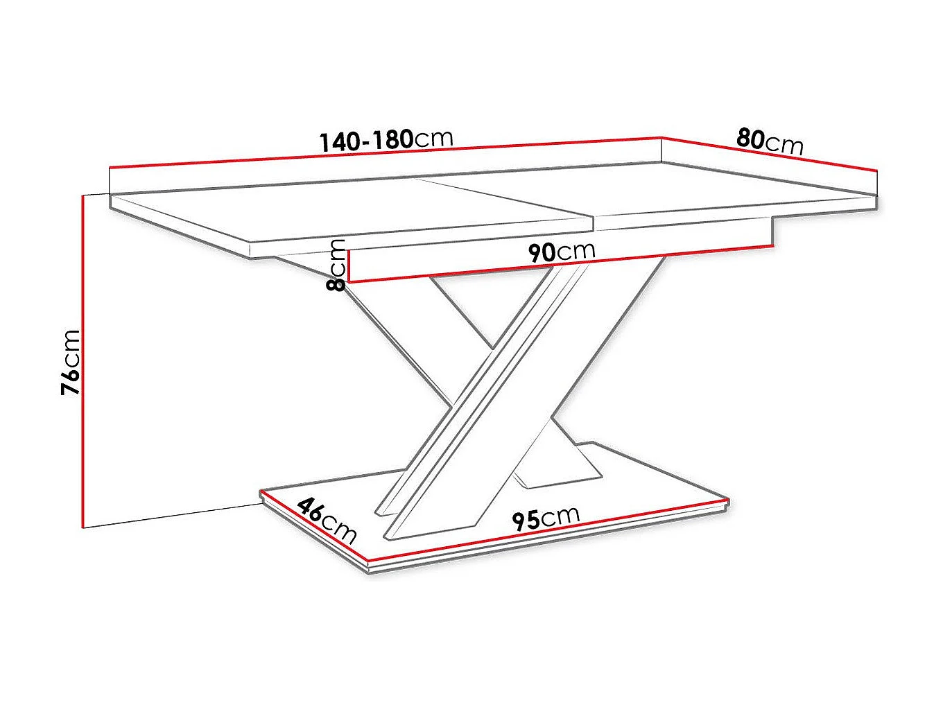 Table Goodyear 103, Béton|Blanc, 76x80x140cm, Disponible, Stratifié