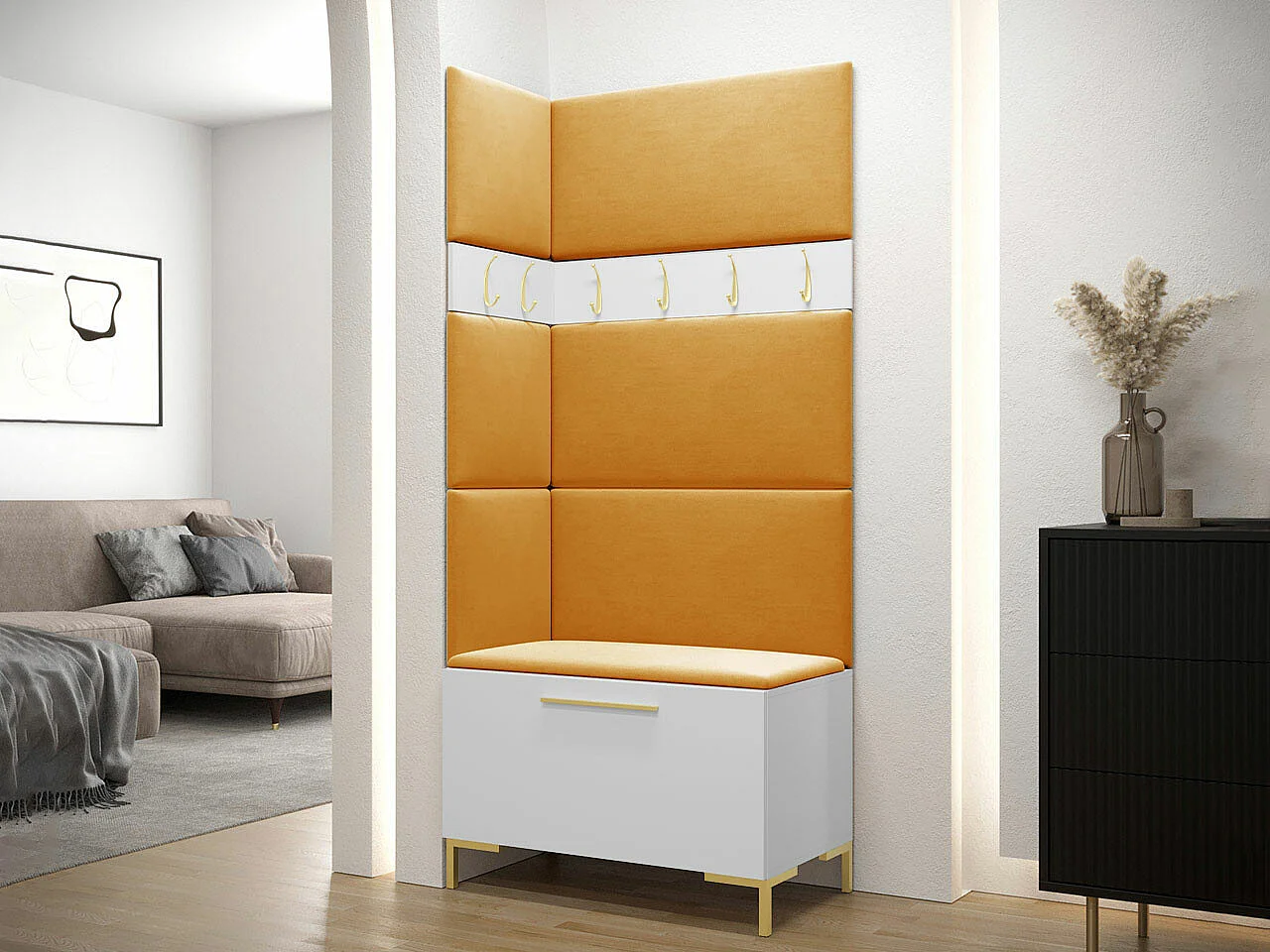 Meuble d'entrée Tivsoa 103, 196x84x46cm, Blanc, Tissu|Stratifié, Murale|À poser