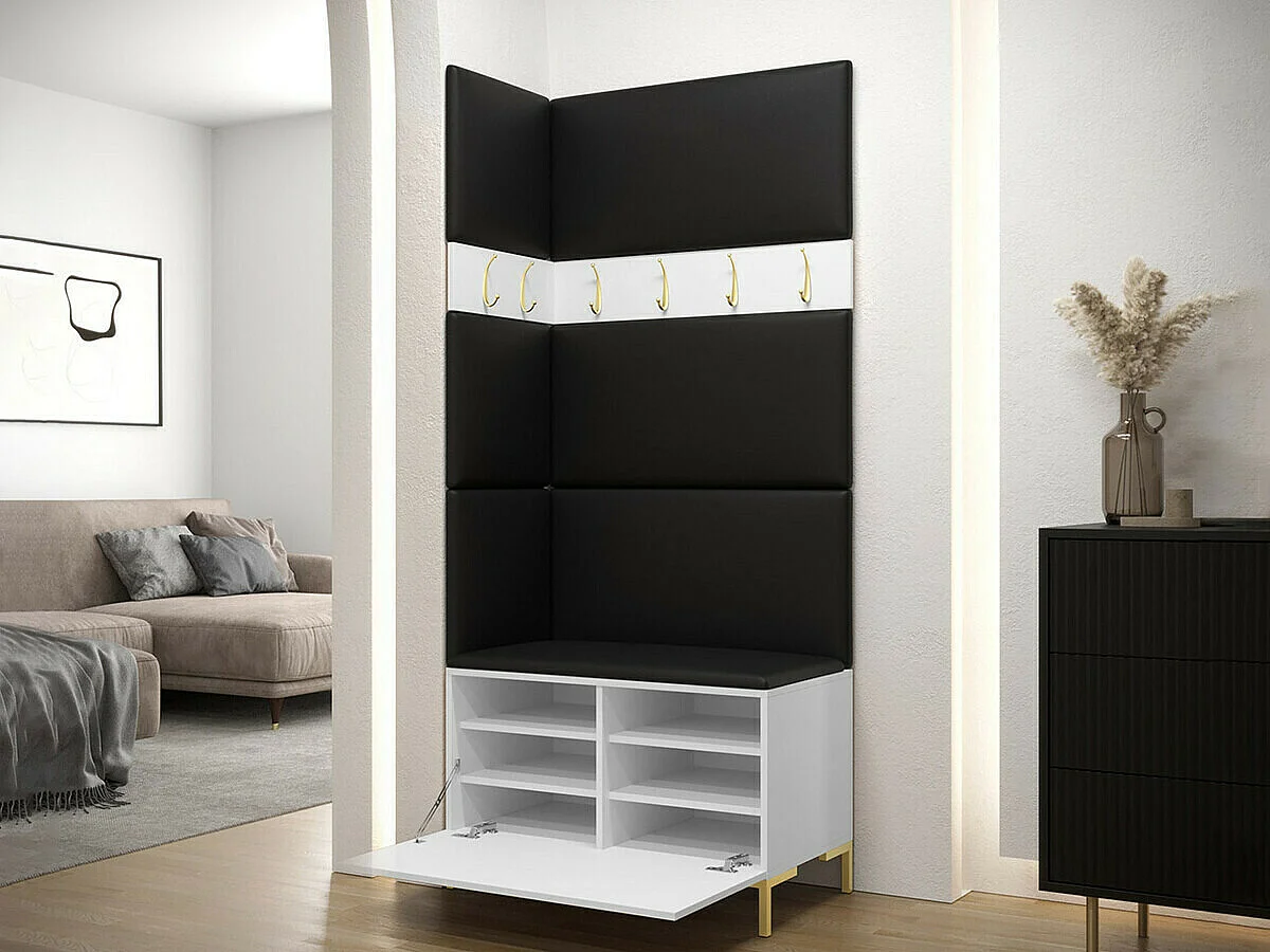 Meuble d'entrée Tivsoa 103, 196x84x46cm, Blanc, Tissu|Stratifié, Murale|À poser