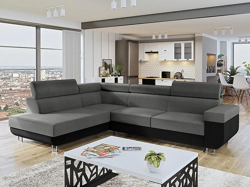 Canapé d'angle Comfivo 306, Gris, Disponible, 253x188x71cm