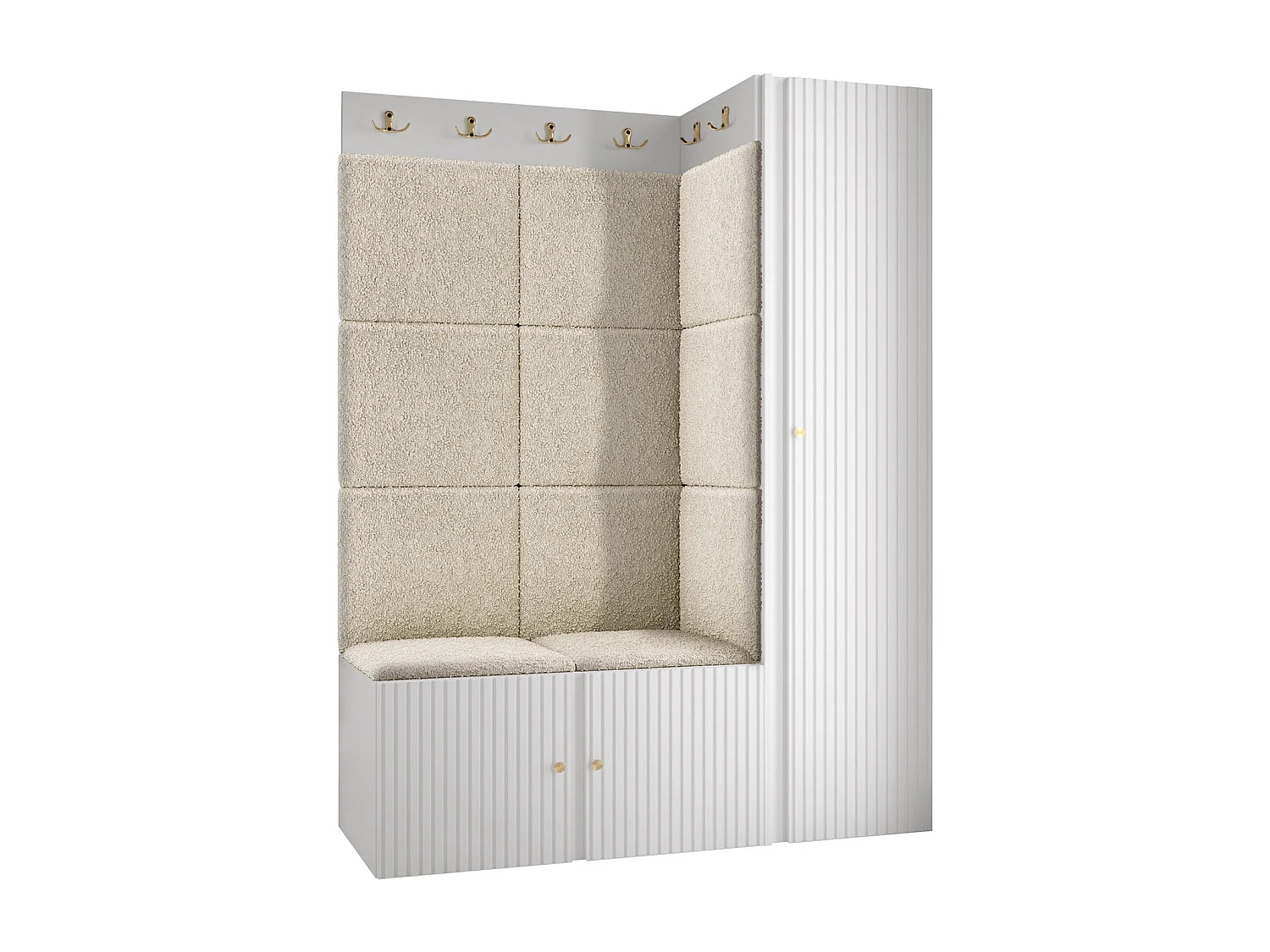 Meuble d'entrée Hartford 385, 186x124x46cm, Blanc|Brun clair, Tissu|MDF|Stratifié