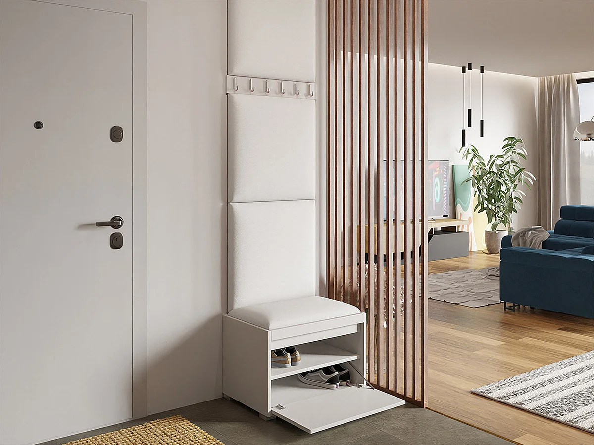 Meuble d'entrée Comfivo 399, 65x34cm, Blanc, Faux cuir|Stratifié, À poser|Murale