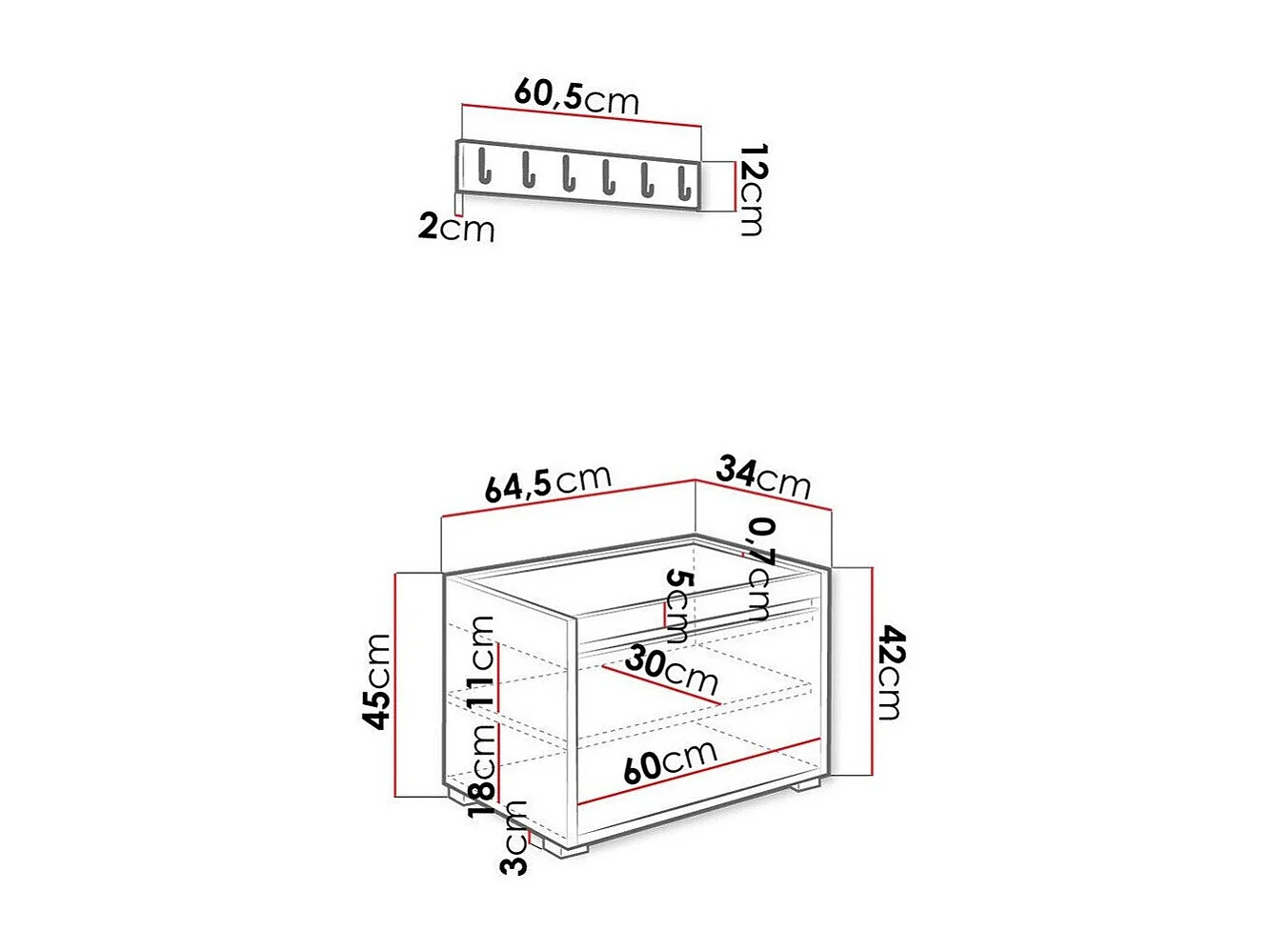 Meuble d'entrée Comfivo 399, 65x34cm, Blanc, Faux cuir|Stratifié, À poser|Murale