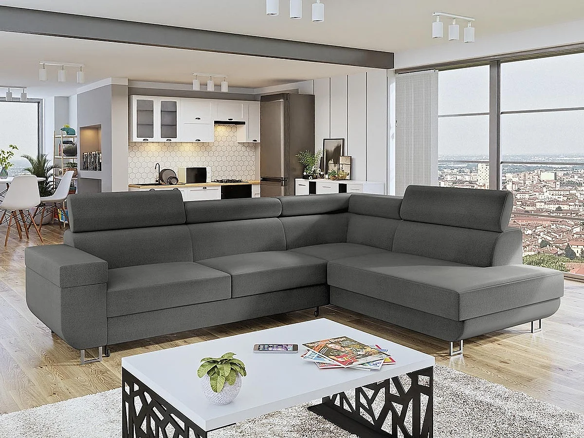 Canapé d'angle Comfivo 306, Gris, Disponible, 253x188x71cm