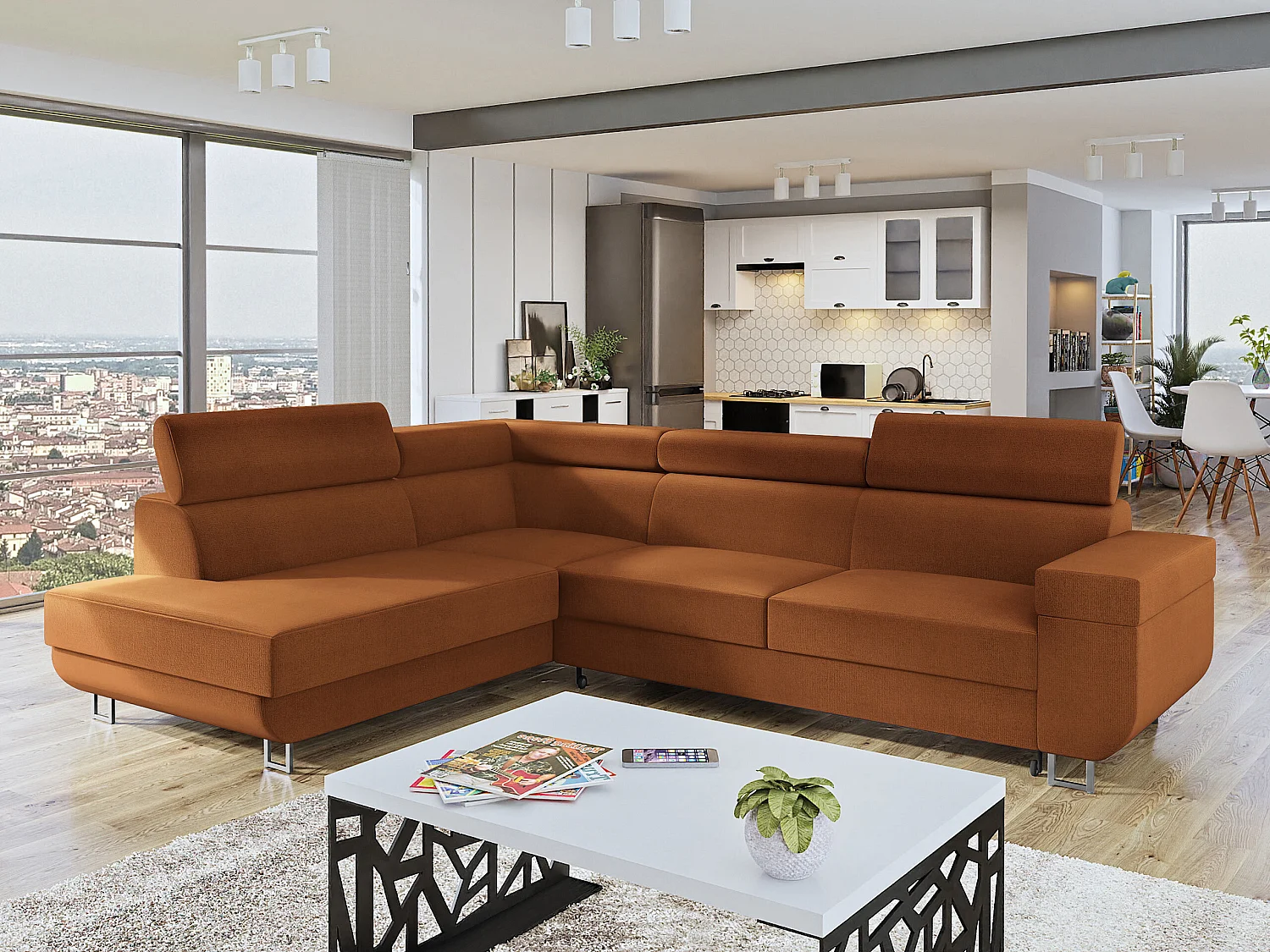 Canapé d'angle Comfivo Liberta, Orange, Disponible, 253x188x71cm
