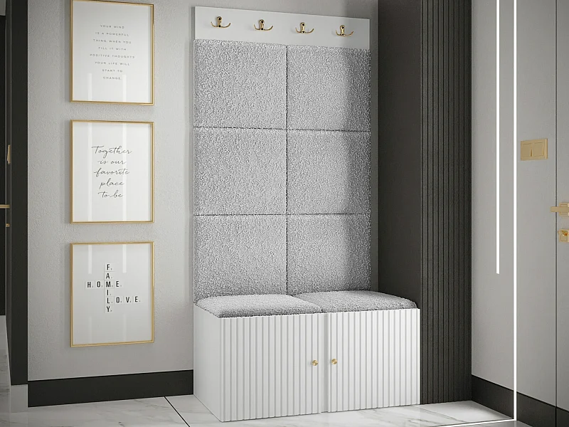 Meuble d'entrée Hartford 383, 186x84x46cm, Gris clair|Blanc, Tissu|Stratifié