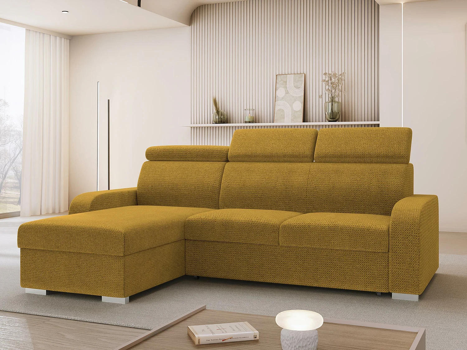 Canapé d'angle Etrcala 100, Jaune, Disponible, 235x170x85cm