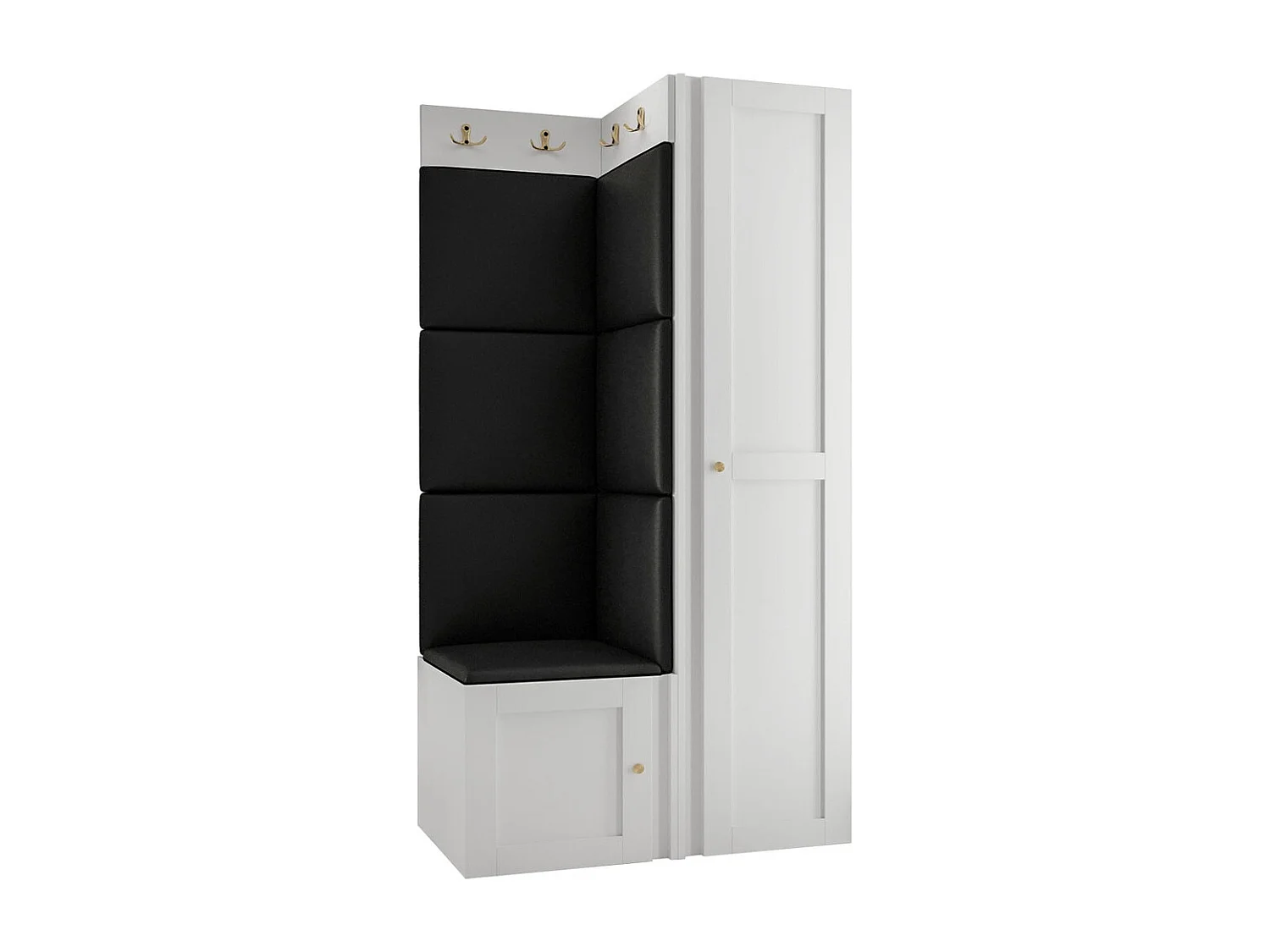 Meuble d'entrée Hartford 381, 186x82x46cm, Blanc|Noir, MDF|Stratifié|Faux cuir