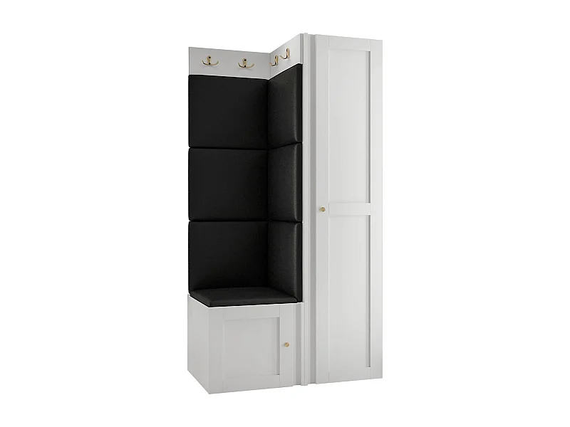 Meuble d'entrée Hartford 381, 186x82x46cm, Noir|Blanc, Stratifié|Faux cuir|MDF