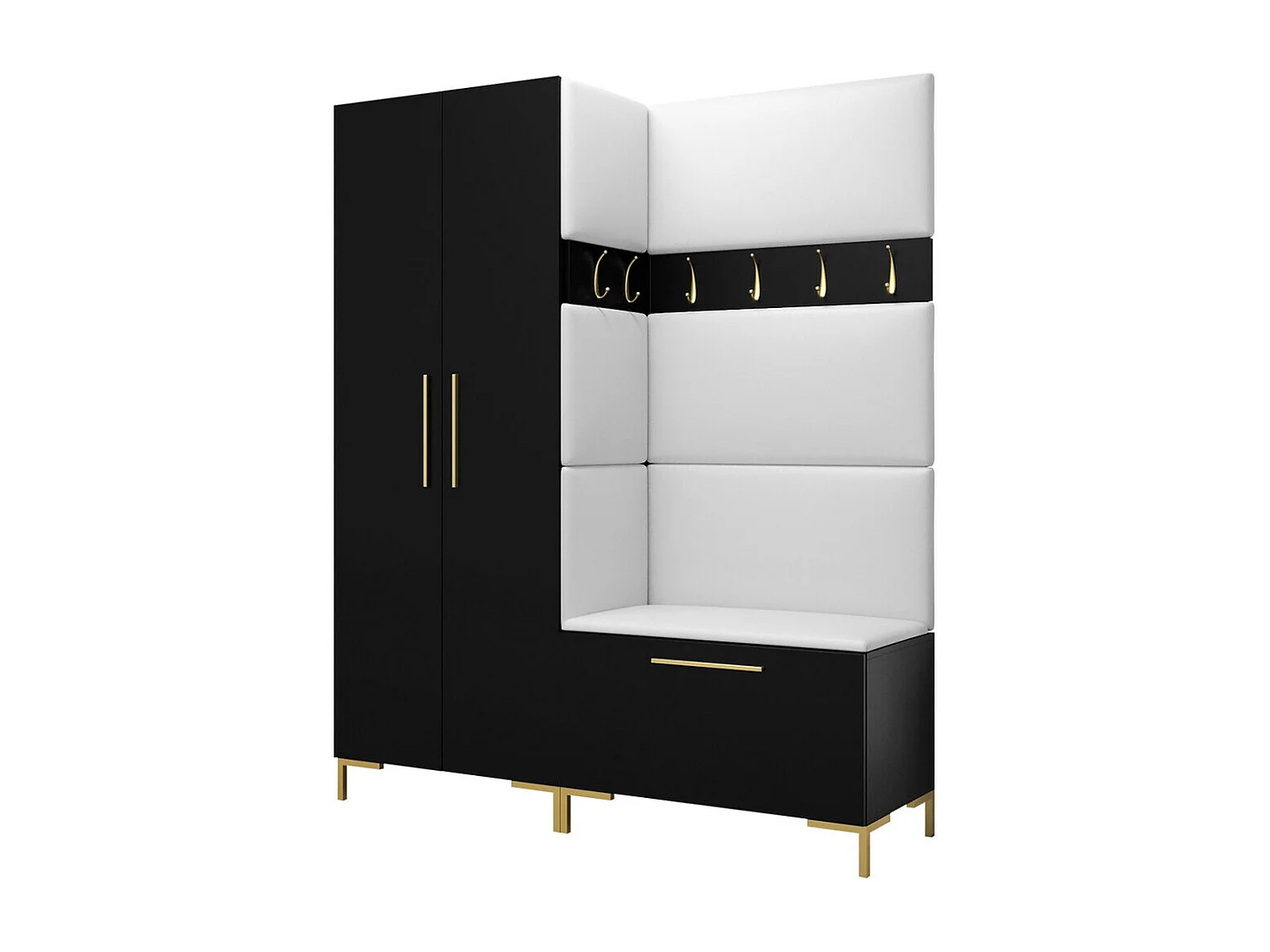 Meuble d'entrée Tivsoa 100, 196x158x44cm, Noir, Faux cuir|Stratifié, À poser|Murale