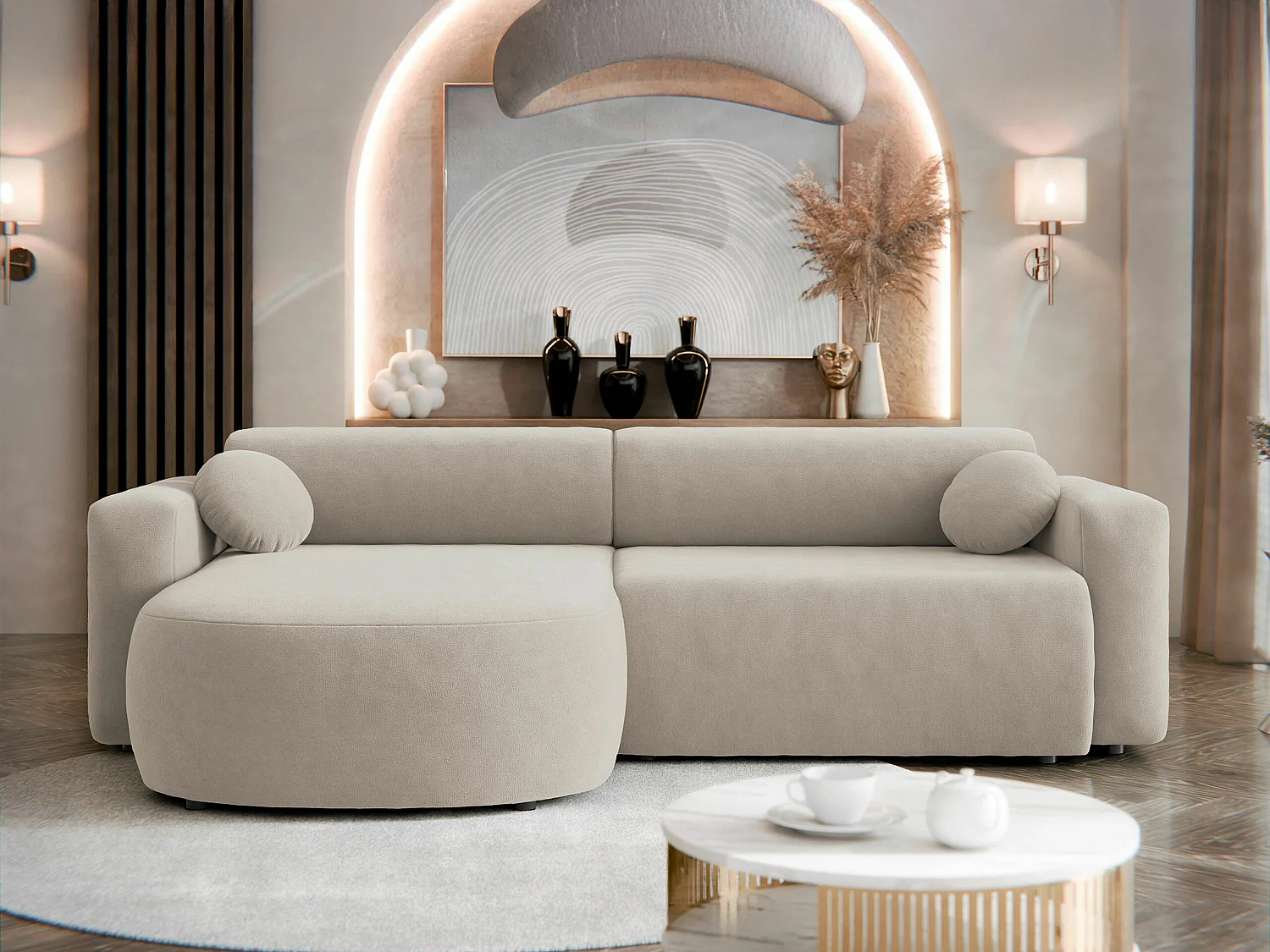 Canapé d'angle Comfivo Corus, Brun clair, Disponible, 252x150x70cm