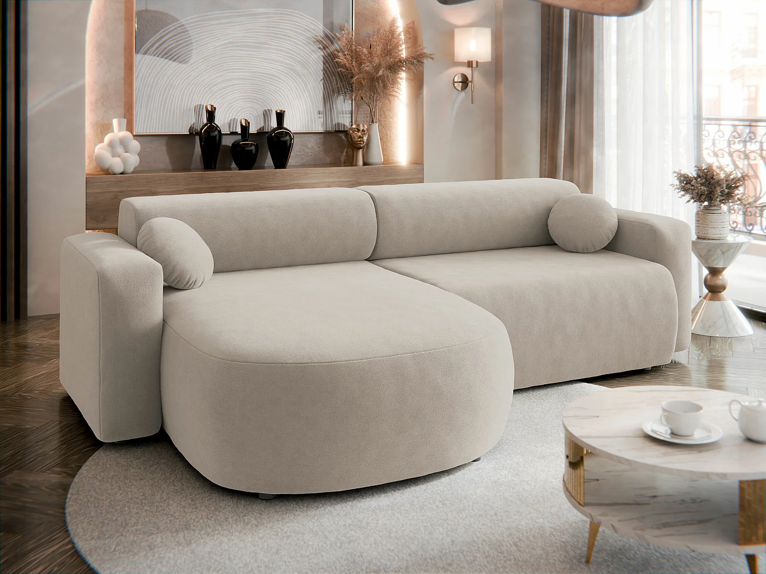 Canapé d'angle Comfivo Corus, Brun clair, Disponible, 252x150x70cm