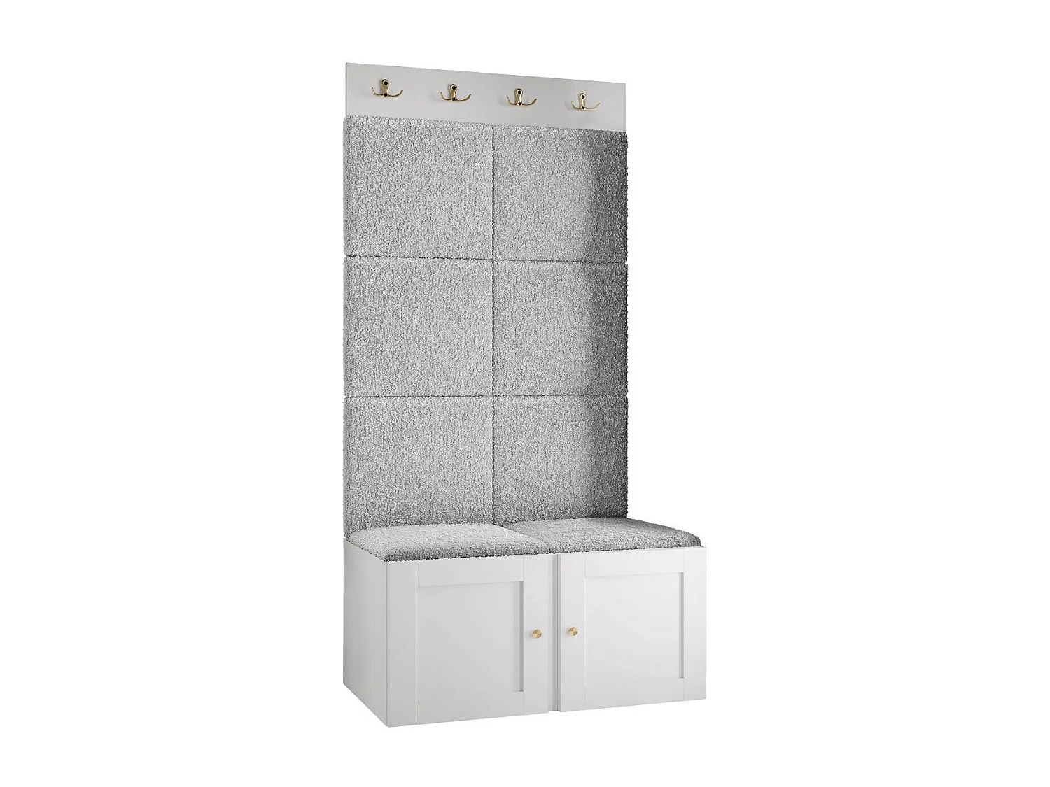 Meuble d'entrée Hartford 375, 186x84x46cm, Blanc|Gris clair, Stratifié|Tissu|MDF