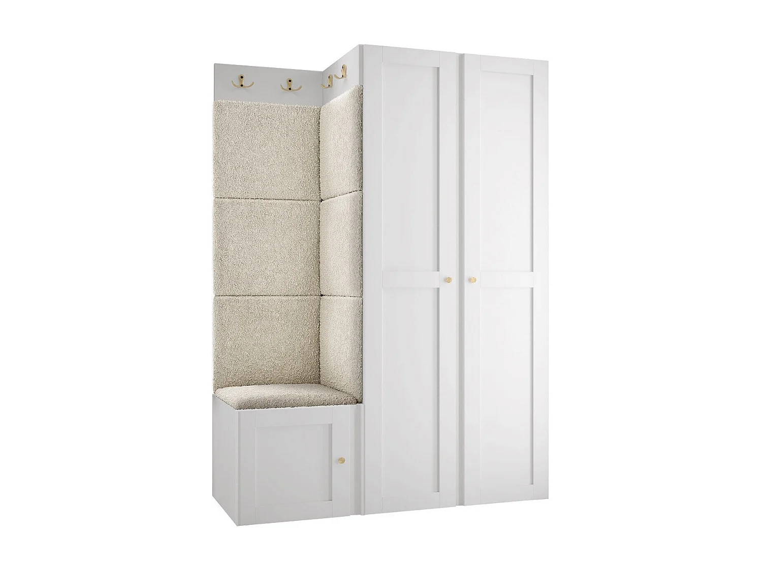 Meuble d'entrée Hartford 379, 186x116x46cm, Brun clair|Blanc, Tissu|MDF|Stratifié