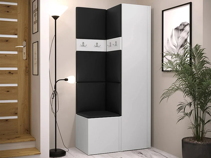 Meuble d'entrée Pinis XXIV, 186x82x46cm, Blanc, Stratifié|Faux cuir, Murale|À poser