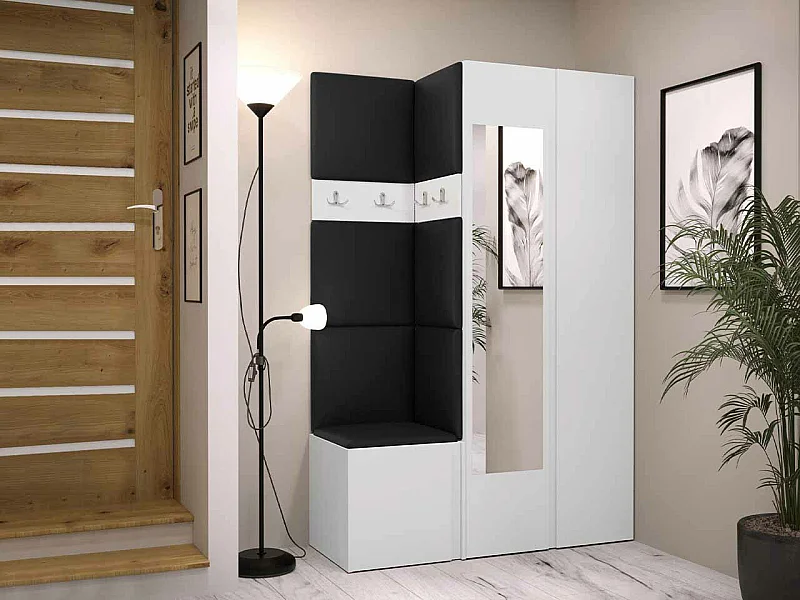 Meuble d'entrée Hartford 350, 186x116x44cm, Disponible, Blanc, Stratifié|Faux cuir