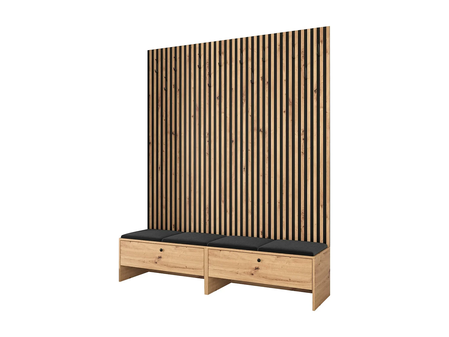 Meuble d'entrée Donio V, 206x170x44cm, Stratifié|Tissu, À poser