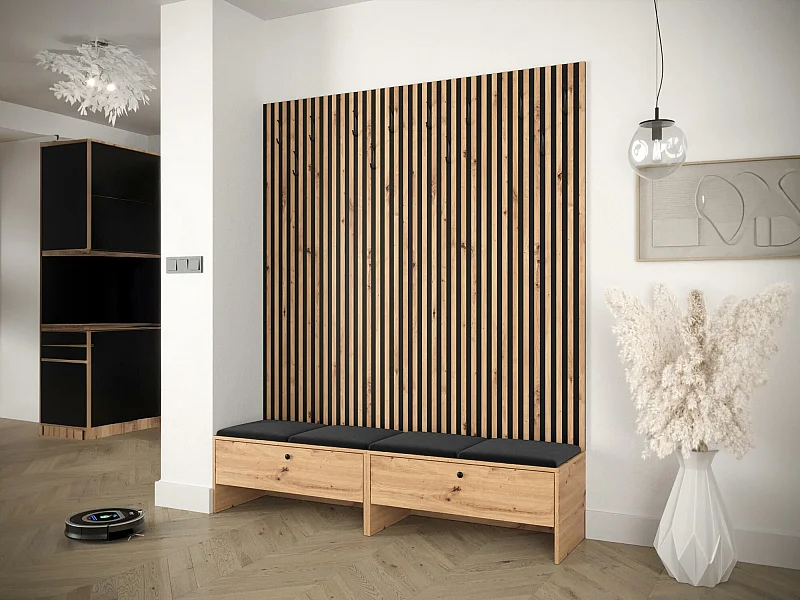 Meuble d'entrée Donio V, 206x170x44cm, Tissu|Stratifié, À poser