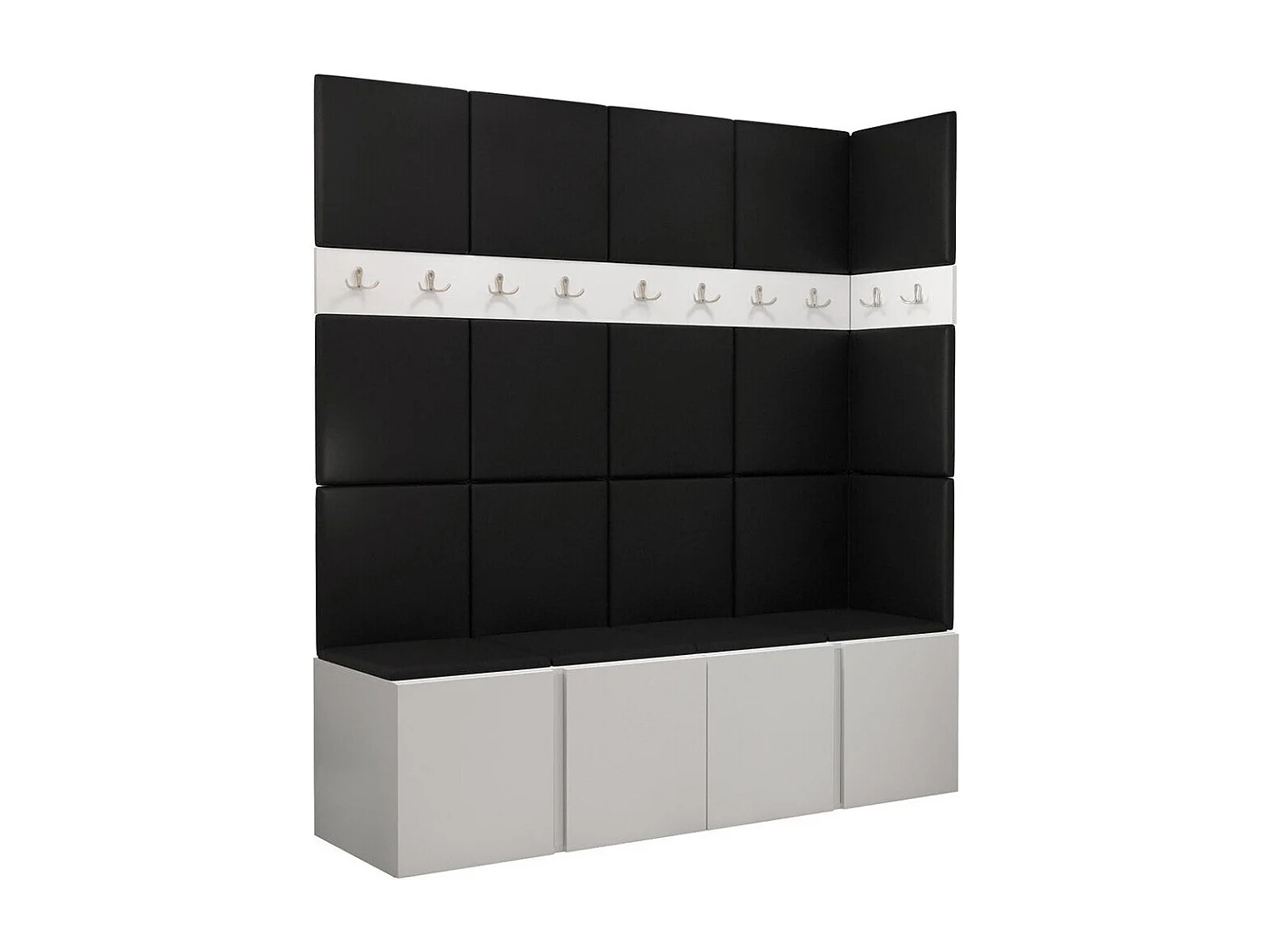 Meuble d'entrée Pinis II, 186x168x46cm, Blanc, Stratifié|Faux cuir, À poser|Murale